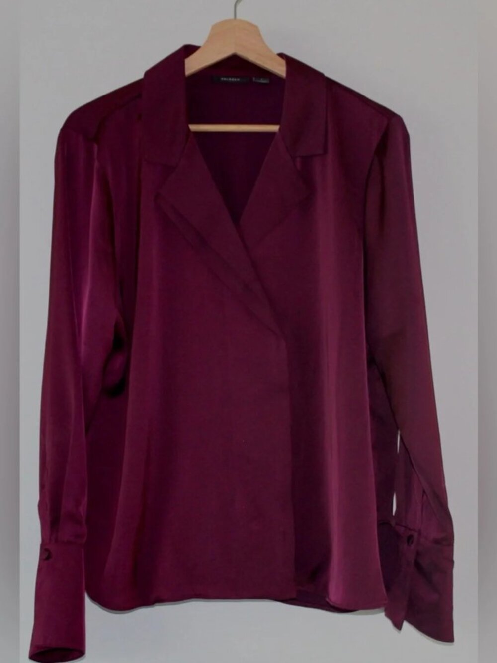 Halogen Woman's Deep Burgundy draped collar blouse Size L